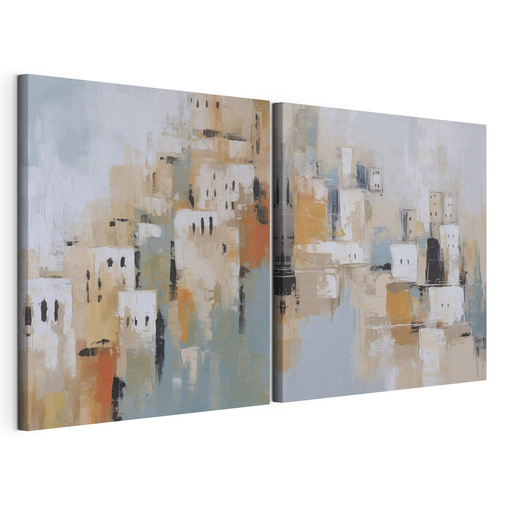 Πόλη με ανοιχτόχρωμα σπίτια, τεντωμένος καμβάς με συνεχή άκρη