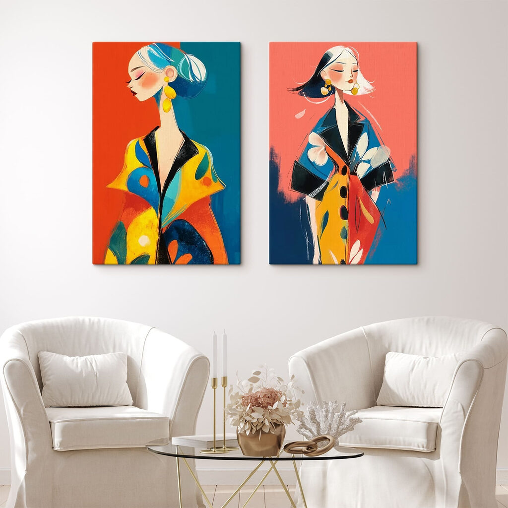 Γυναίκα με πολύχρωμο παλτό — εσωτερικός χώρος 1
