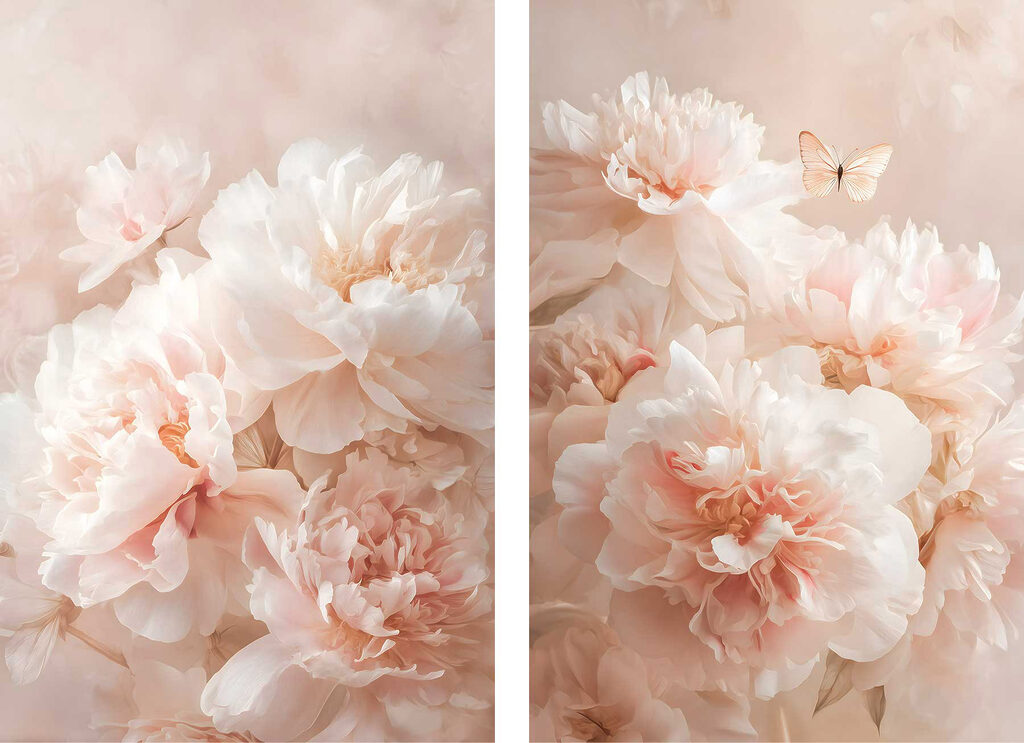 Ροζ παιώνιες με πεταλούδα — πλήρες σχέδιο