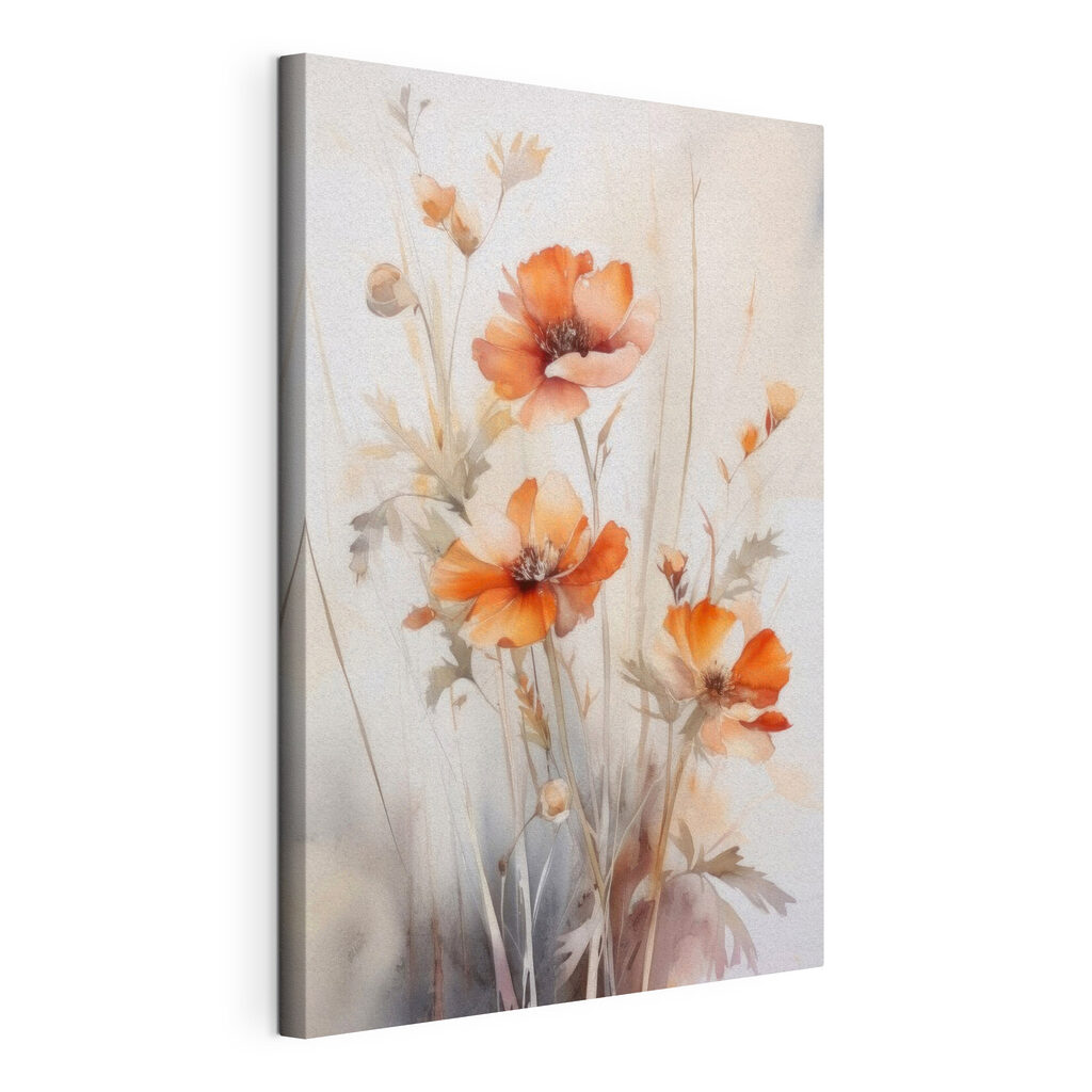 Πορτοκαλί άνθη σε βλαστούς, τεντωμένος καμβάς με συνεχή άκρη