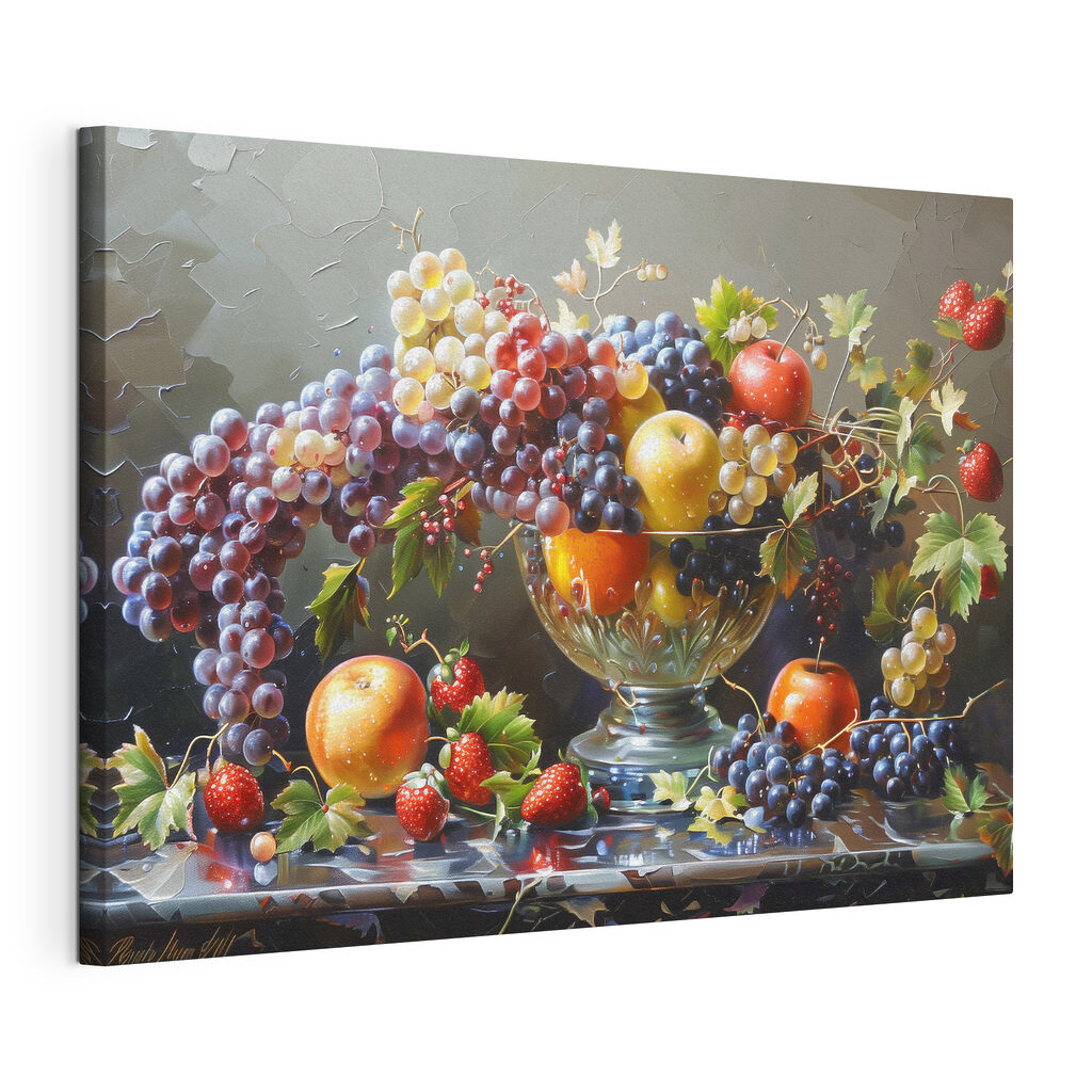 Σταφύλια σε φρουτιέρα, τεντωμένος καμβάς με συνεχή άκρη
