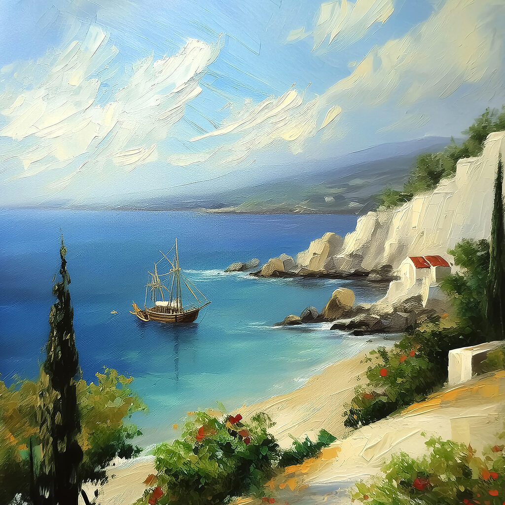 Ιστιοπλοϊκό δίπλα σε βράχους — πλήρες σχέδιο