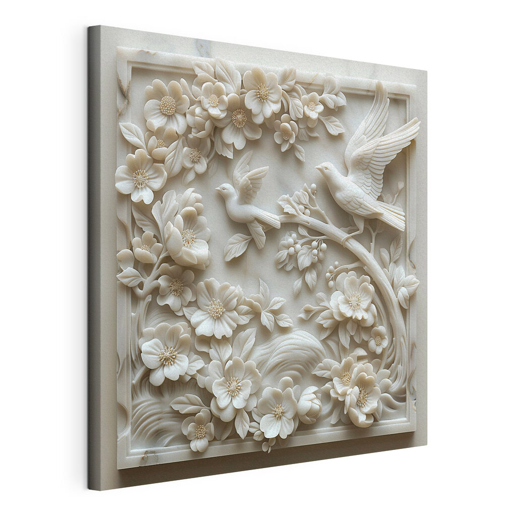 Λευκά πουλιά σε κλαδιά, τεντωμένος καμβάς με συνεχή άκρη