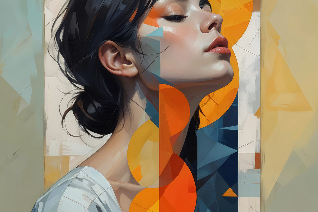 Προφίλ γυναίκας και τρίγωνα — πλήρες σχέδιο