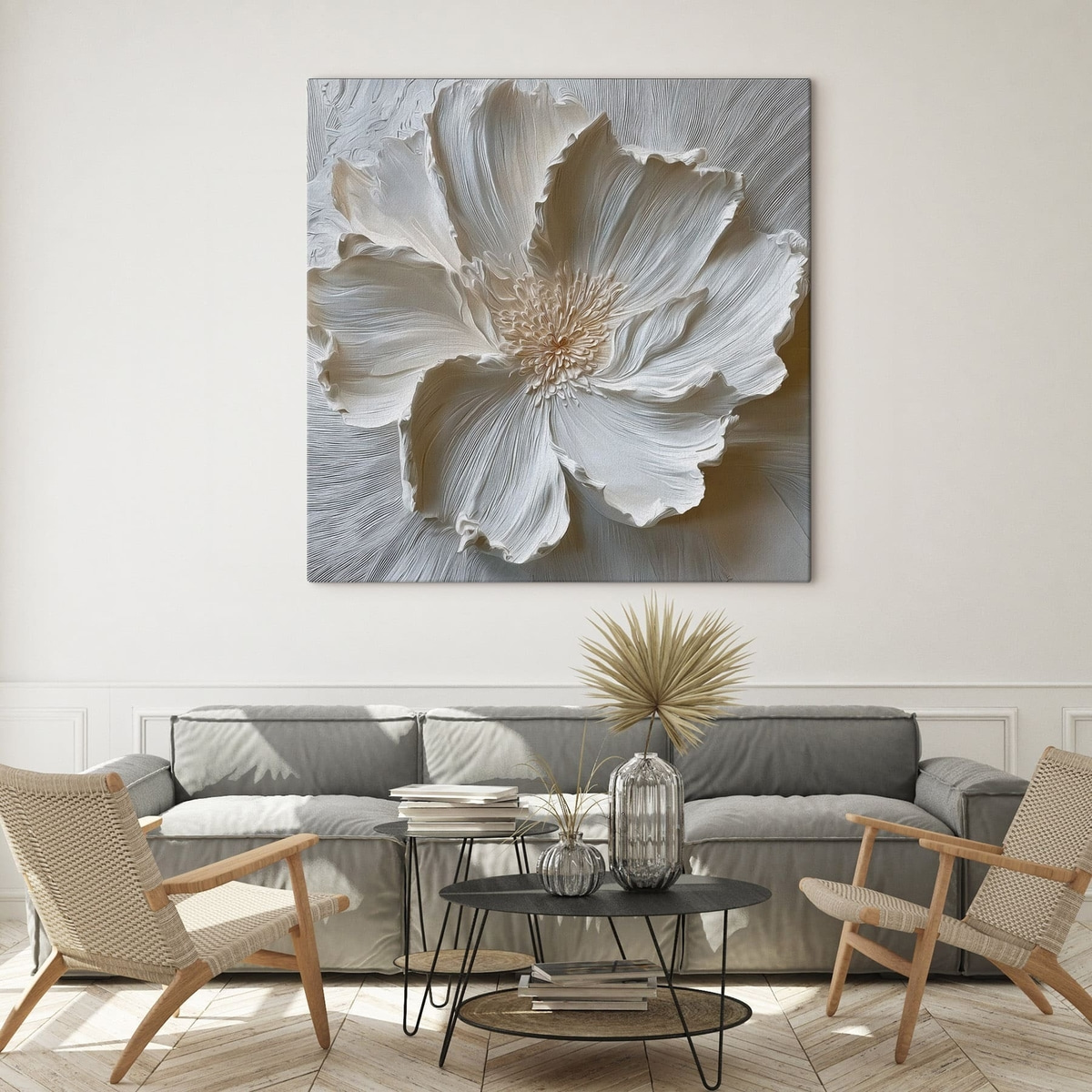 Λευκό ανάγλυφο με λουλούδια — εσωτερικός χώρος 2