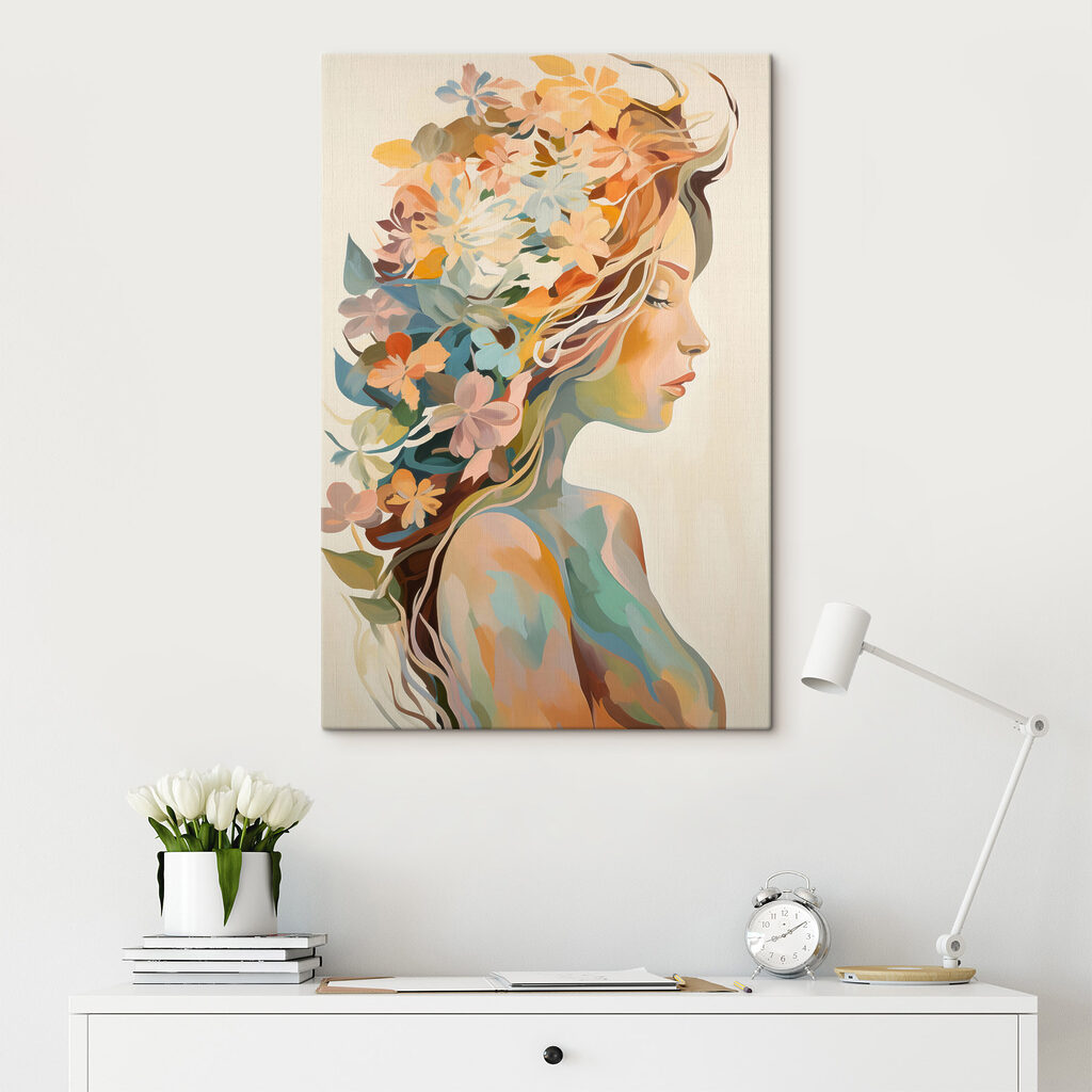 Γυναίκα με πολύχρωμα λουλούδια — εσωτερικός χώρος 1