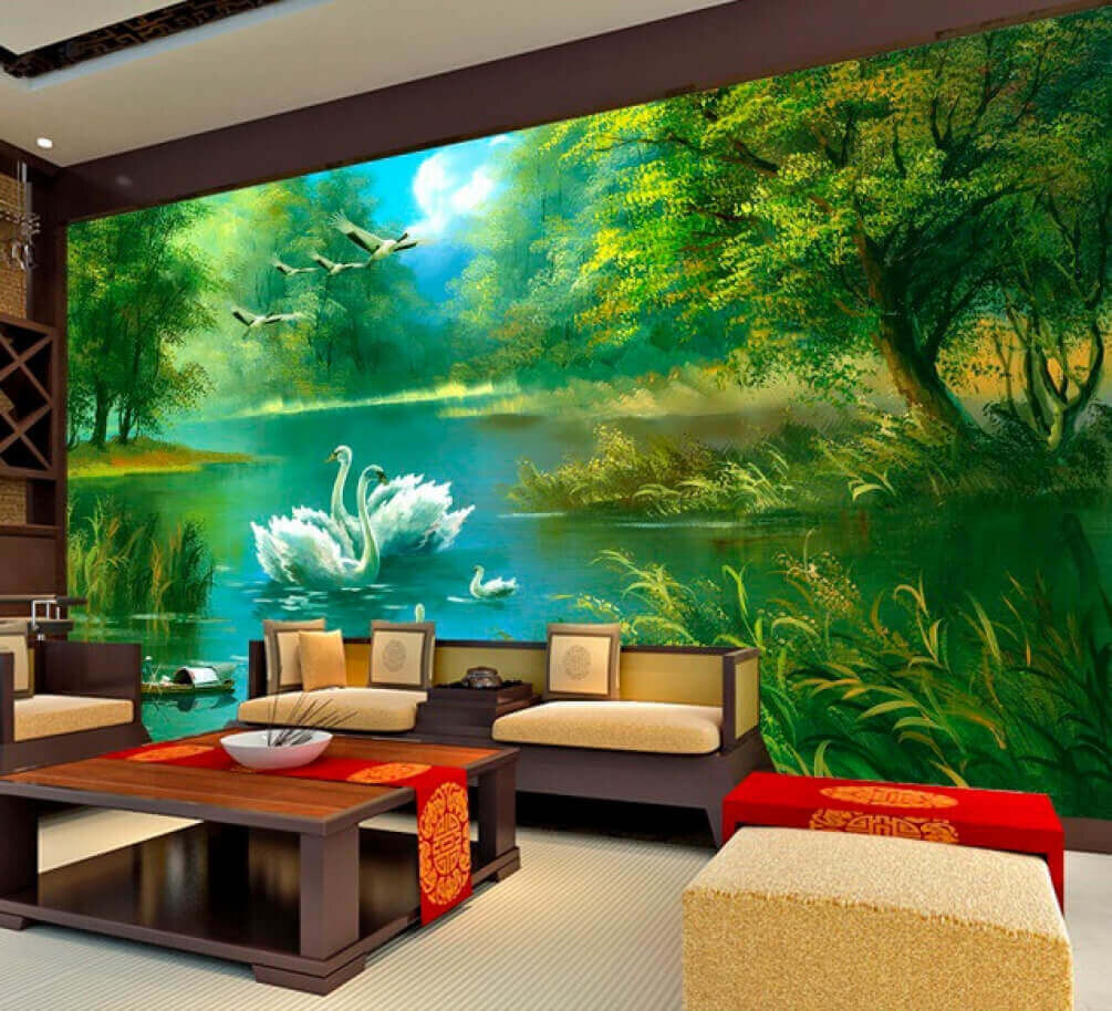 Κύκνοι σε δασική λίμνη — εσωτερικός χώρος 1