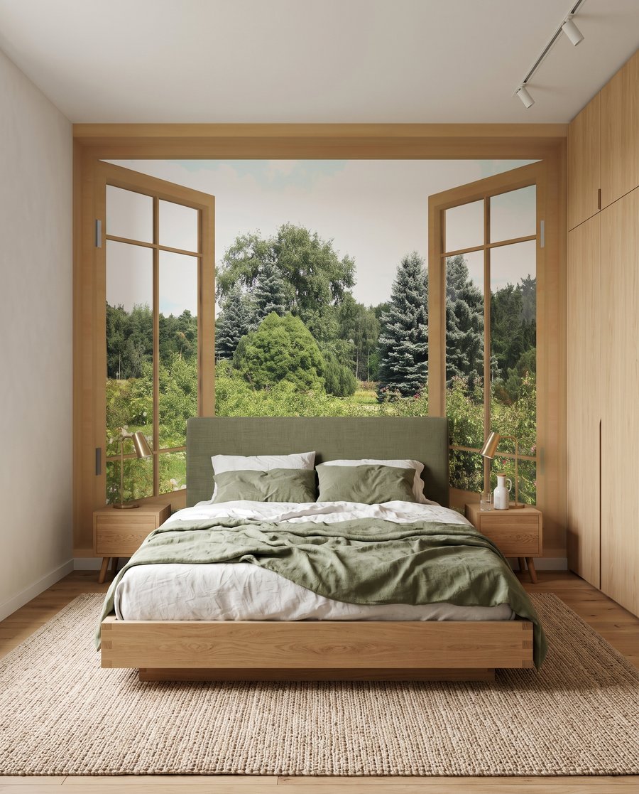 Παράθυρο στον καλοκαιρινό κήπο σε εσωτερικό χώρο