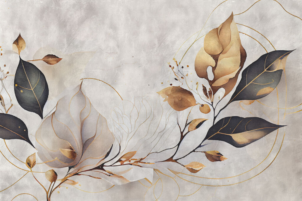 Σκούρα φύλλα, χρυσές γραμμές — πλήρες σχέδιο
