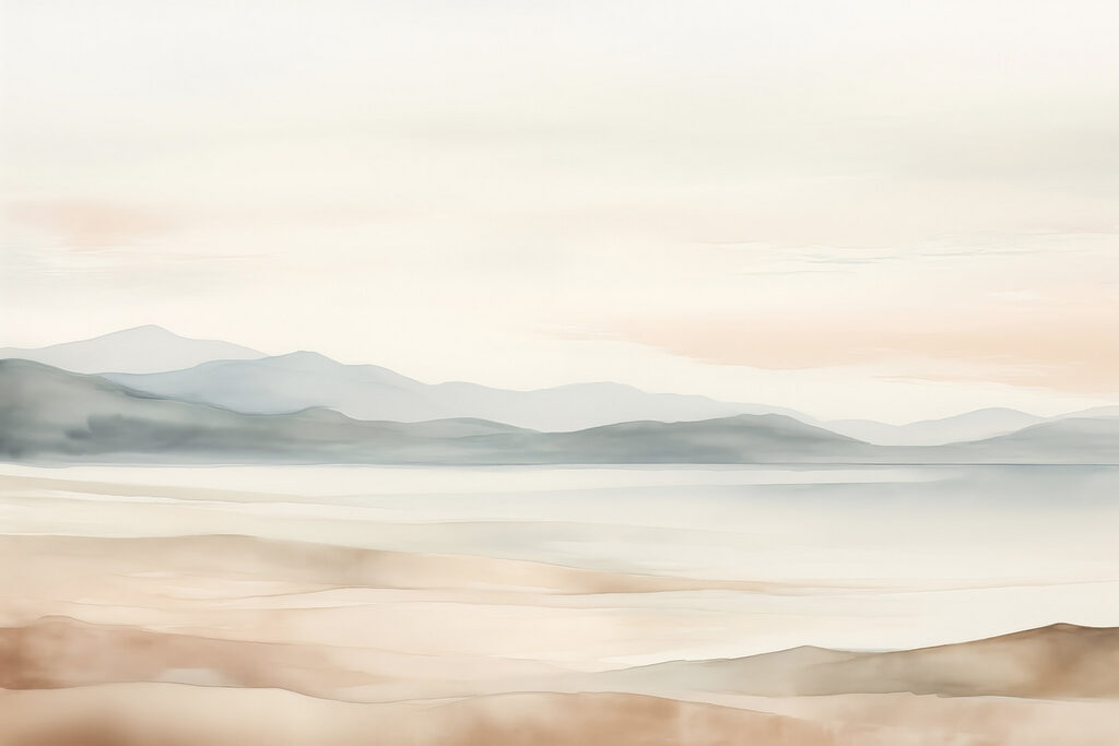 Λίμνη και γκριζοπράσινοι λόφοι — πλήρες σχέδιο